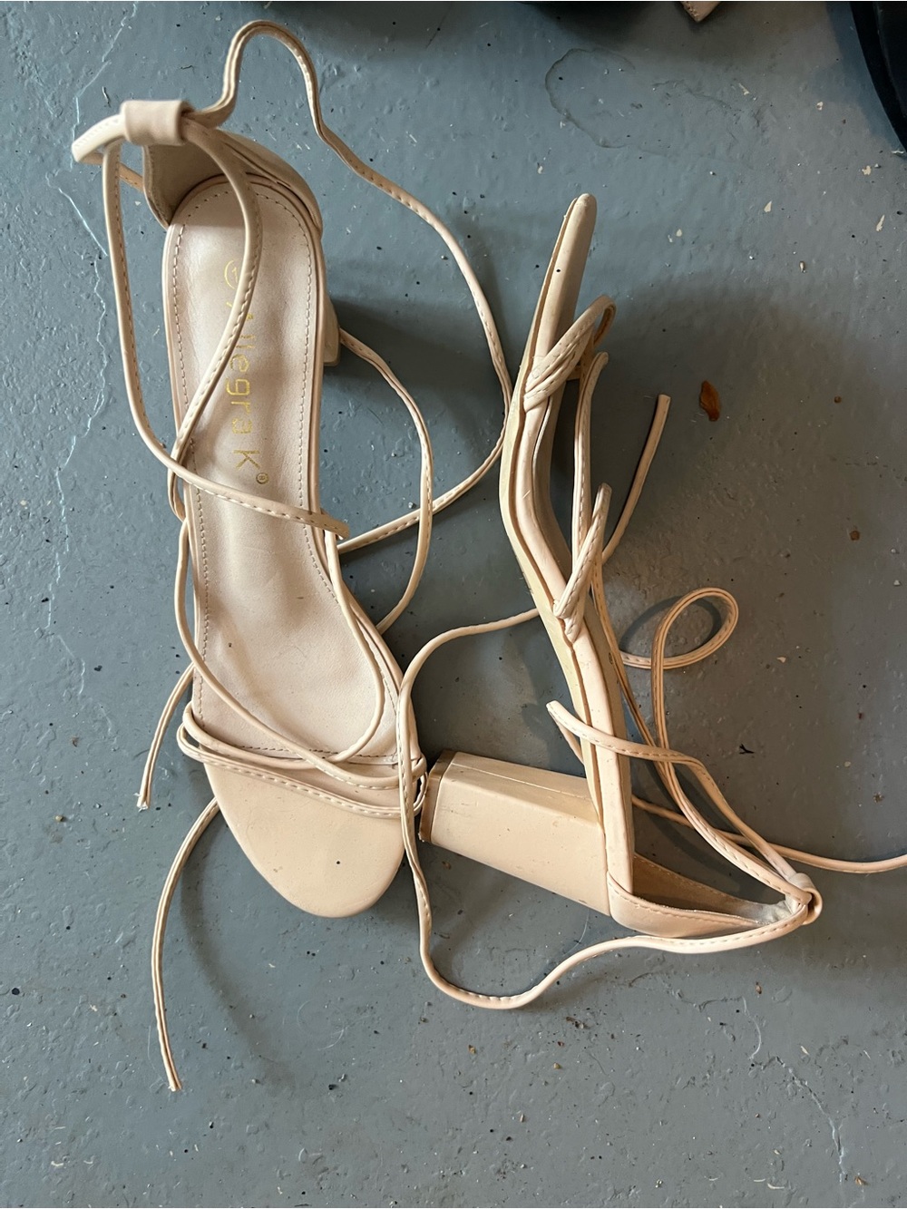 Beige Lace-Up Block Heel Sandals - Women